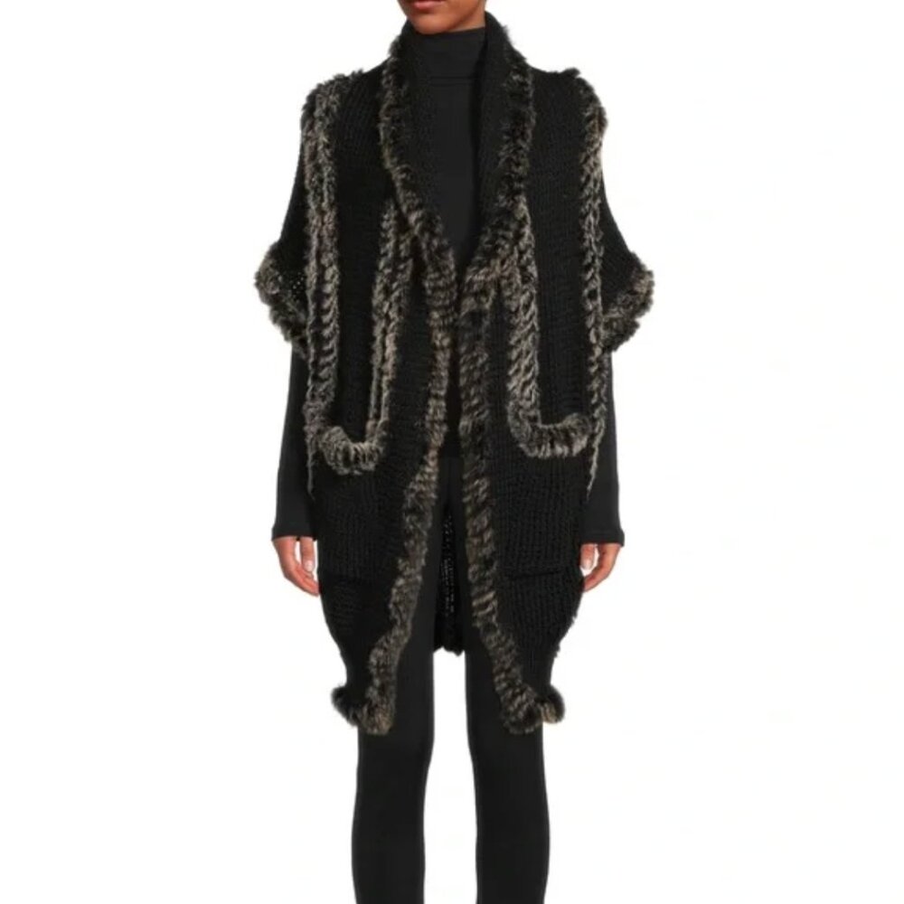 Belle Fare Rabbit Fur Trim Vest Cardigan